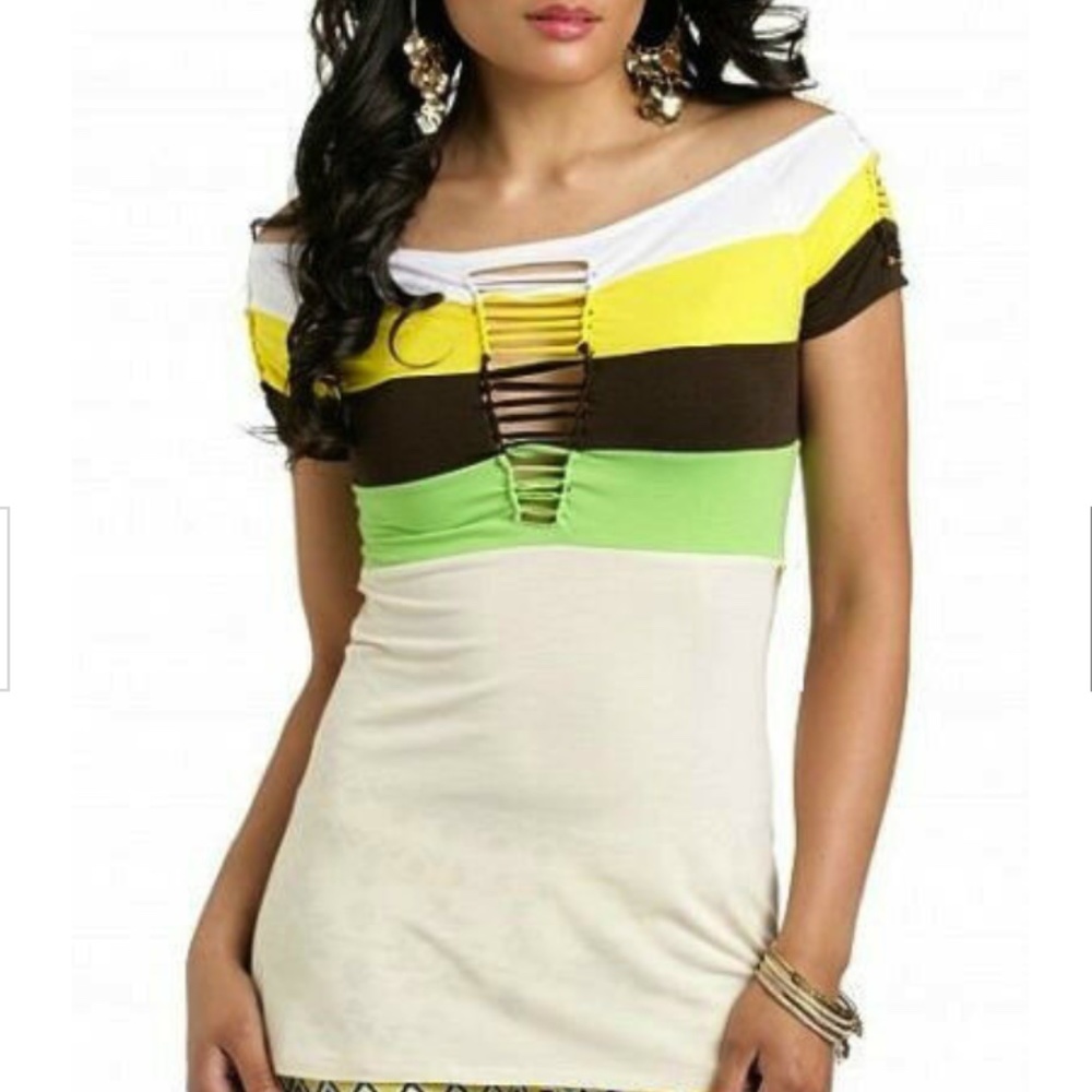 Colorblock Multicolor Rasta Slashed Jersey Shirt Top 2X 18 20 PLUS Y2K